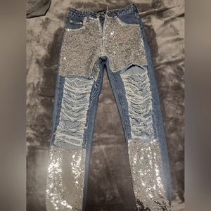 Pretty little thing Sequin ripped jeans